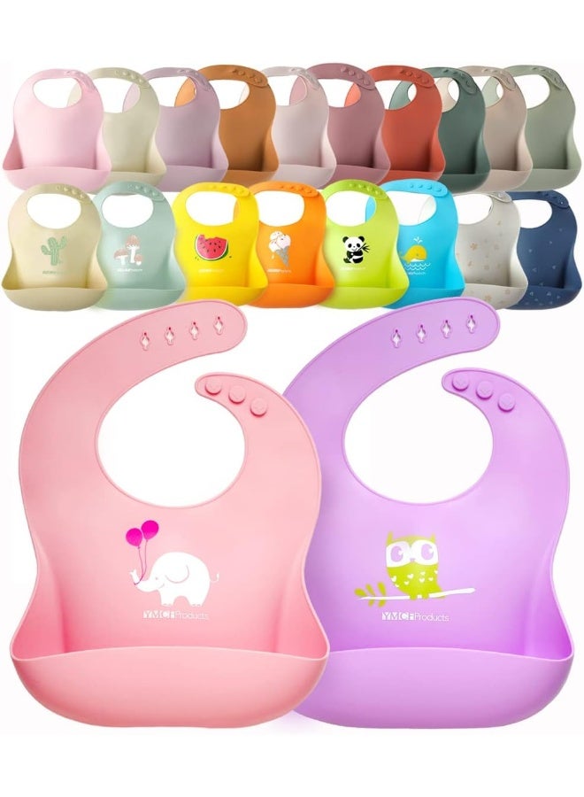 YMCF Products 2-Pack Waterproof Silicone Baby Bib Light Weight Comfortable Easy Wipe Clean - Image 1
