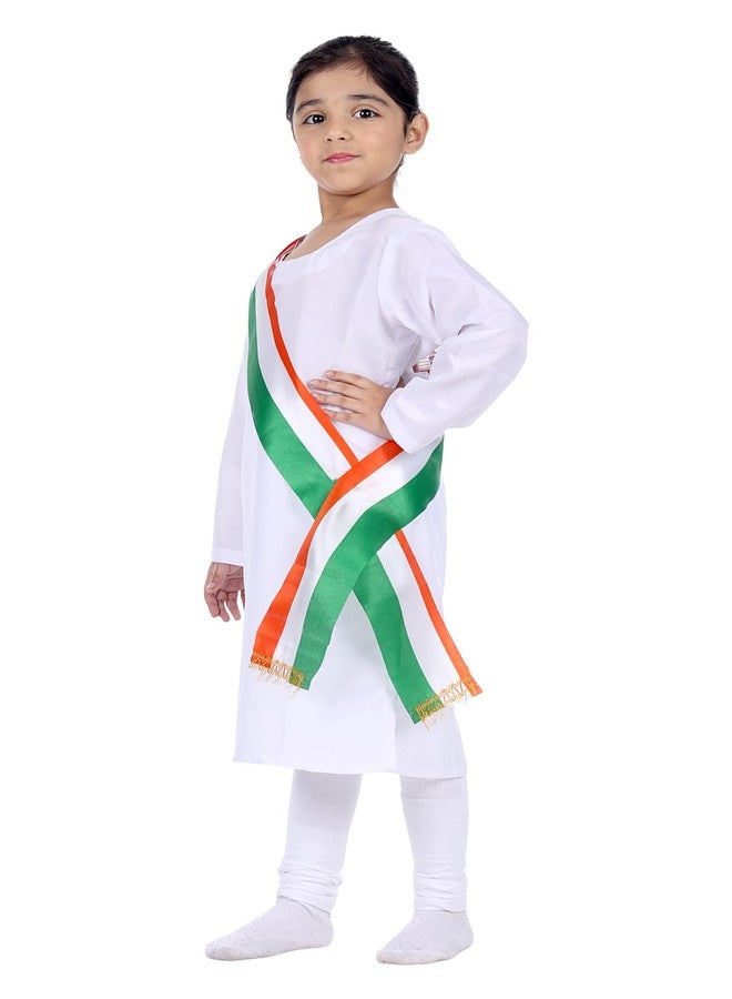 DESI ANDAAZ طقم بدلة قطنية من مزيج ديزي أنداز مع شال ثلاثي الألوان للبنات / زي تنكري للأطفال بمناسبة عيد الاستقلال الهندي - Image 4