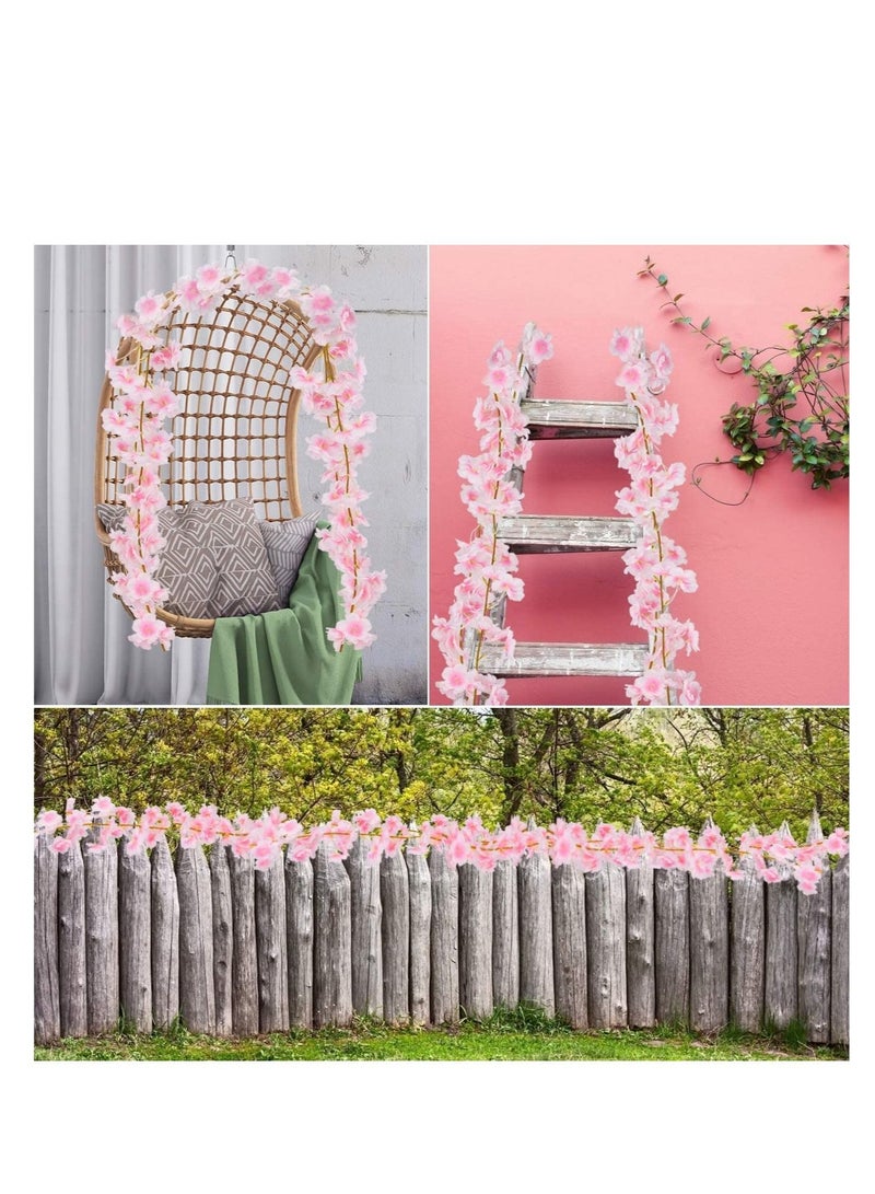 Captaintech 4 Pack Artificial Cherry Blossom Garland, 5.9ft Artificial Silk Cherry Blossom Hanging Vine Garland for Home Wedding Indoor Outdoor Garden Wall Decor Party Decoration (Pink) - Image 2