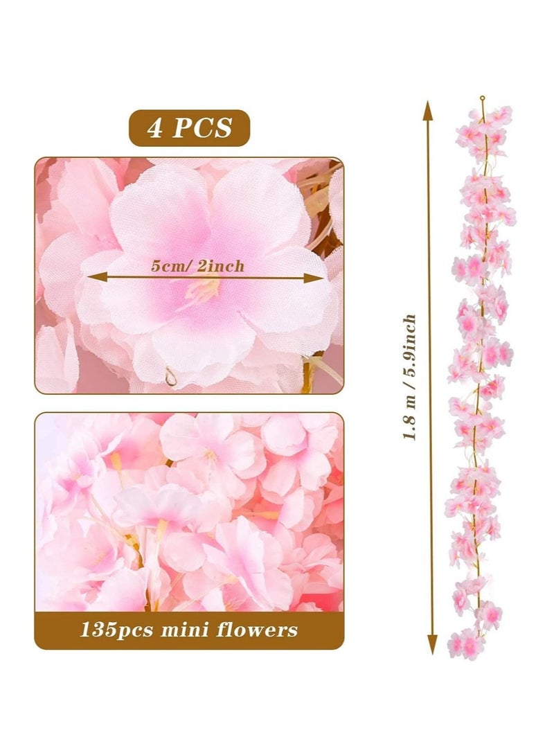 Captaintech 4 Pack Artificial Cherry Blossom Garland, 5.9ft Artificial Silk Cherry Blossom Hanging Vine Garland for Home Wedding Indoor Outdoor Garden Wall Decor Party Decoration (Pink) - Image 4