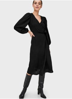 Tie Detail Balloon Sleeve Wrap Dress