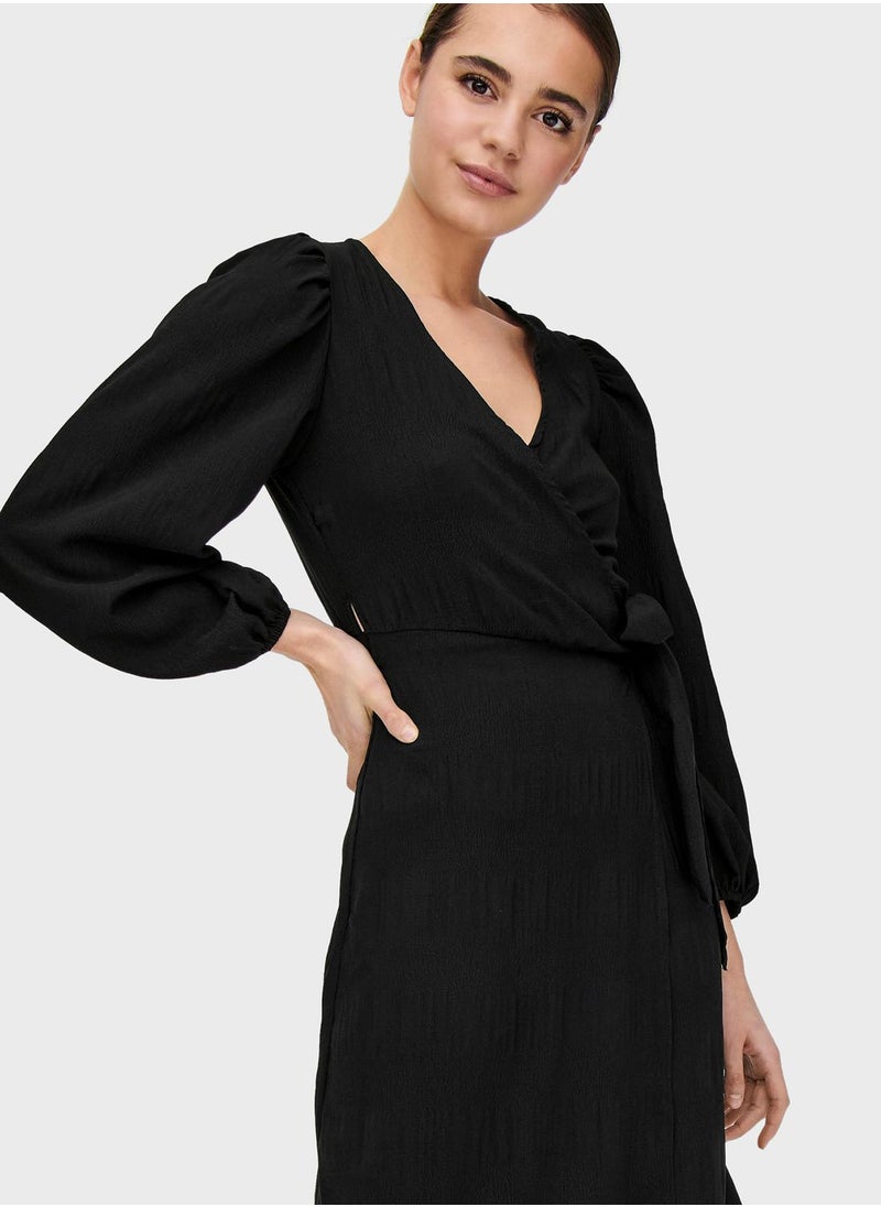 ONLY - Tie Detail Balloon Sleeve Wrap Dress - Image 1