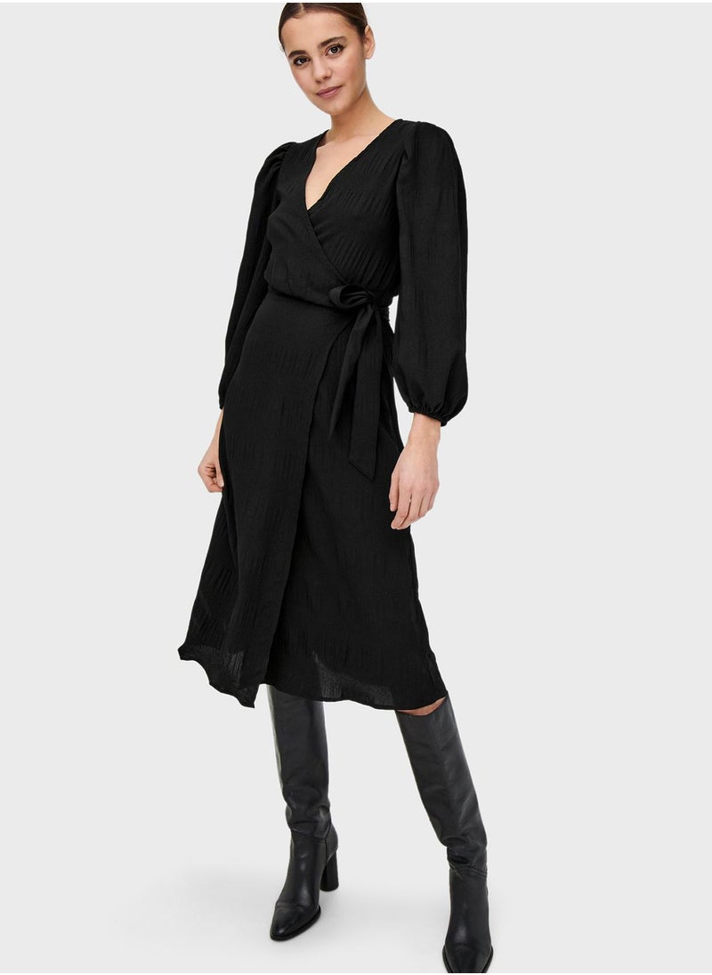ONLY - Tie Detail Balloon Sleeve Wrap Dress - Image 1