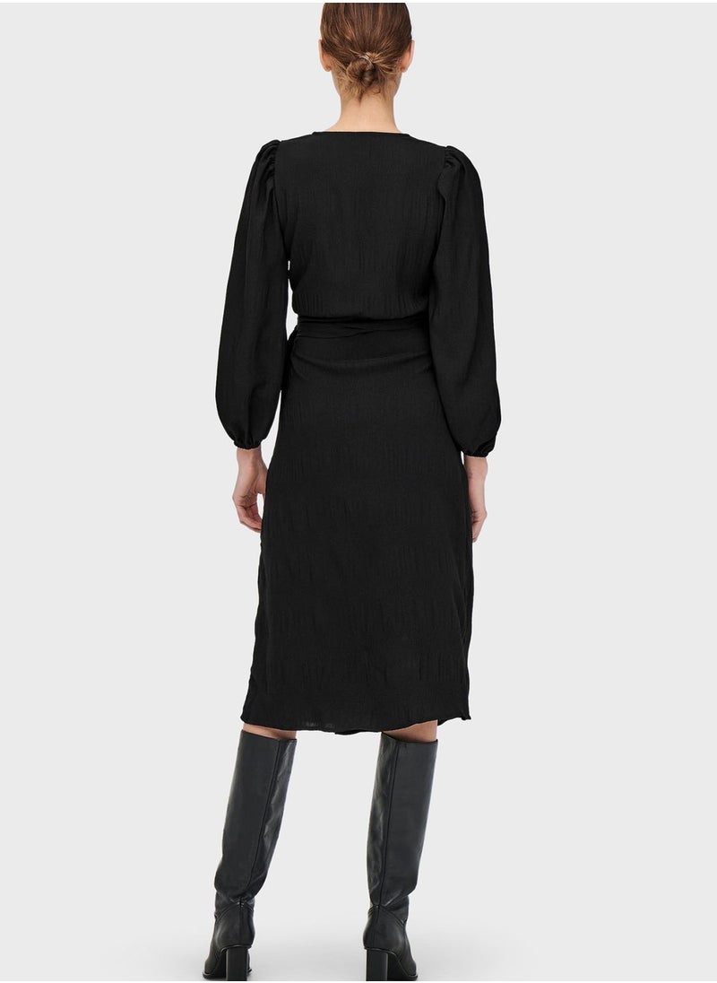 ONLY - Tie Detail Balloon Sleeve Wrap Dress - Image 1