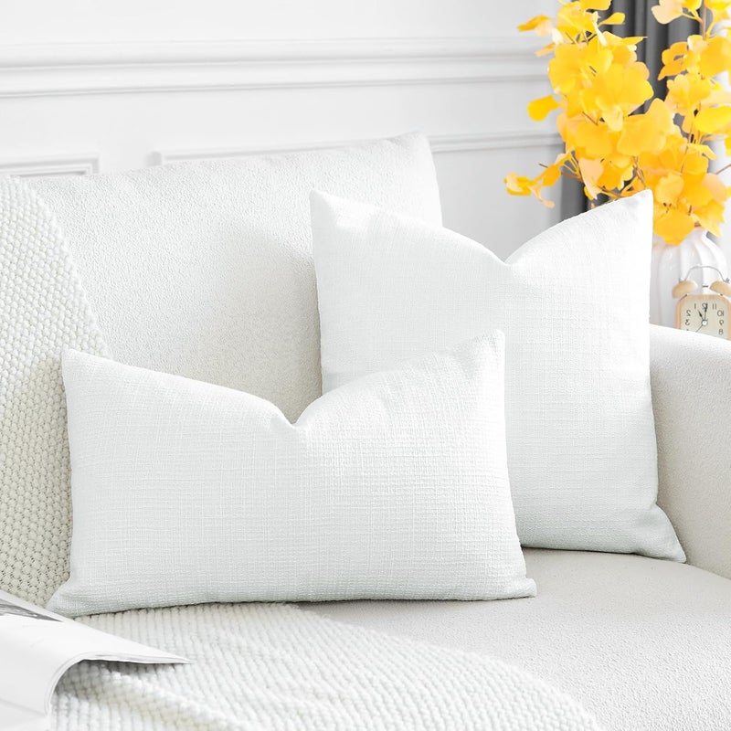 Otostar Pack of 2 Throw Pillow Covers 12x20 Inch Linen White Pillowcases Farmhouse Decorative Solid Pillow Covers 30x50 cm Lumbar Cushion Case for Home Decor Sofa Couch Bed (White) - Image 4