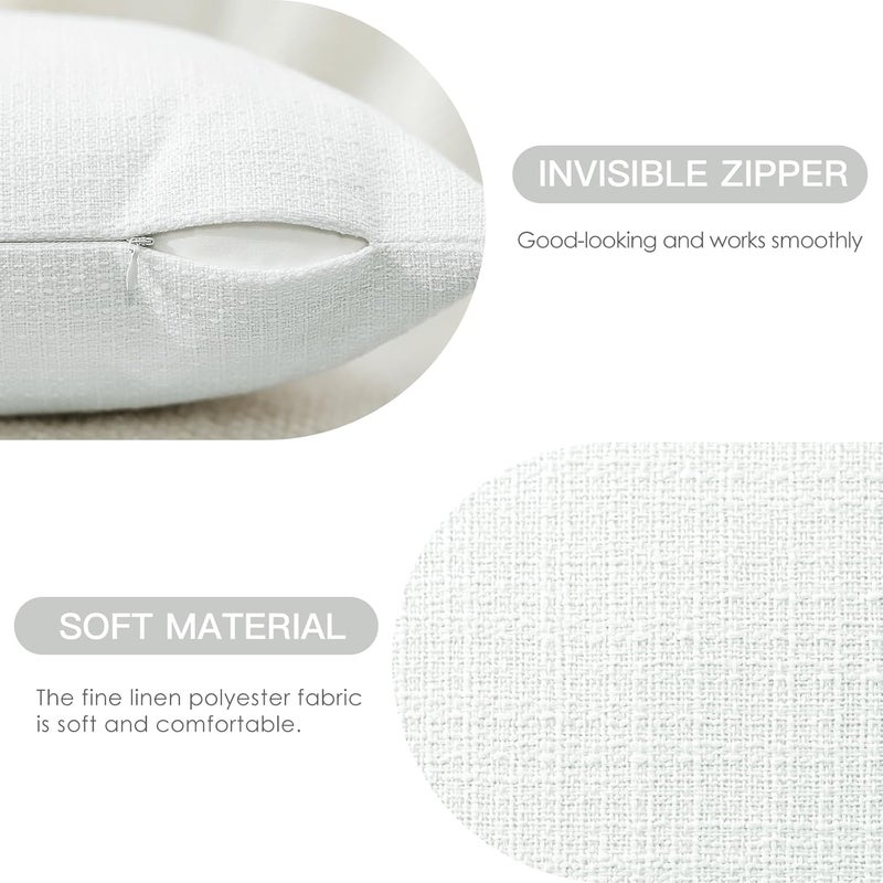 Otostar Pack of 2 Throw Pillow Covers 12x20 Inch Linen White Pillowcases Farmhouse Decorative Solid Pillow Covers 30x50 cm Lumbar Cushion Case for Home Decor Sofa Couch Bed (White) - Image 2