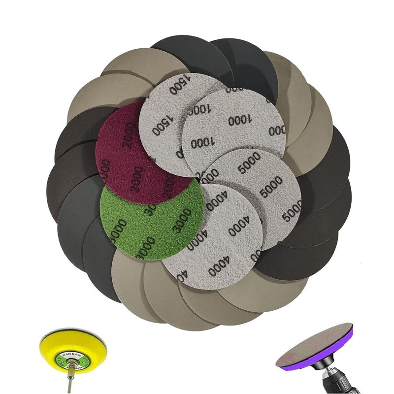 DreamAug 24-Pack 3-Inch Sanding Discs â€“ Round 75mm Hook & Loop Sandpaper Pads, Wet & Dry Sanding Discs for Wood, Metal, Automotive, 1000/1500/2000/3000/4000/5000 Grit Assortment - Image 1
