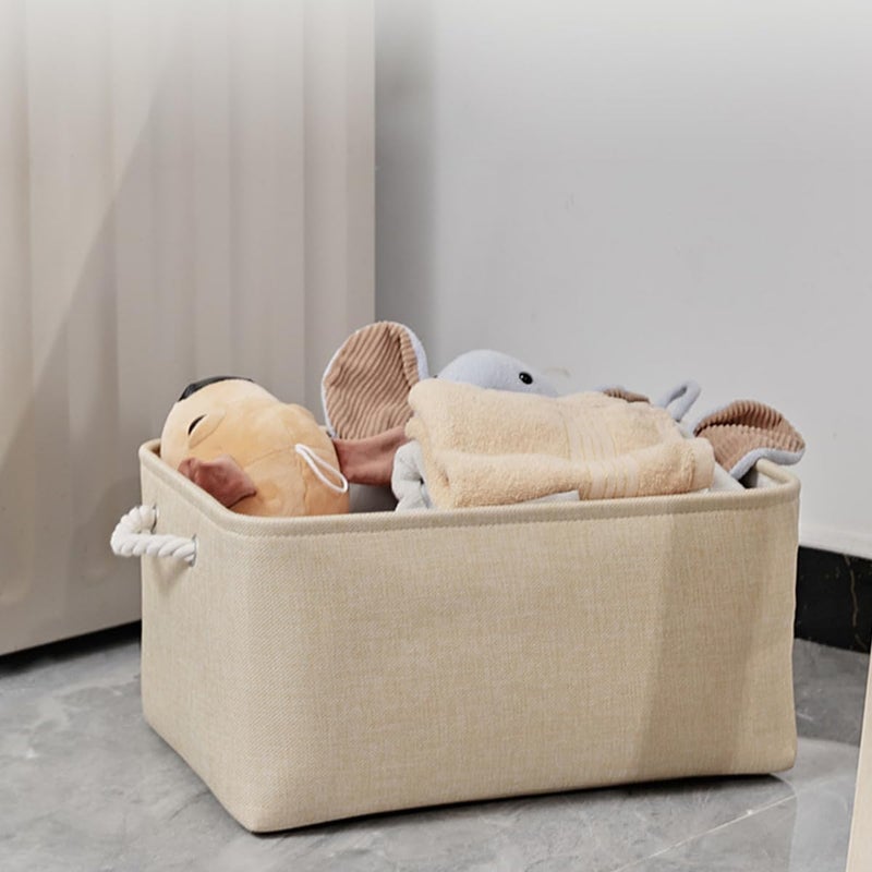 ECVV Collapsible Rectangular Storage Basket with Handles, Storage Bins Organizer Basket Used for Organizing Shelves, Closets, Clothes, and Toy, Beige (Large (40*31*20cm)) - Image 2