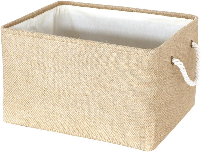 ECVV Collapsible Rectangular Storage Basket with Handles, Storage Bins Organizer Basket Used for Organizing Shelves, Closets, Clothes, and Toy, Beige (Large (40*31*20cm)) - Image 1