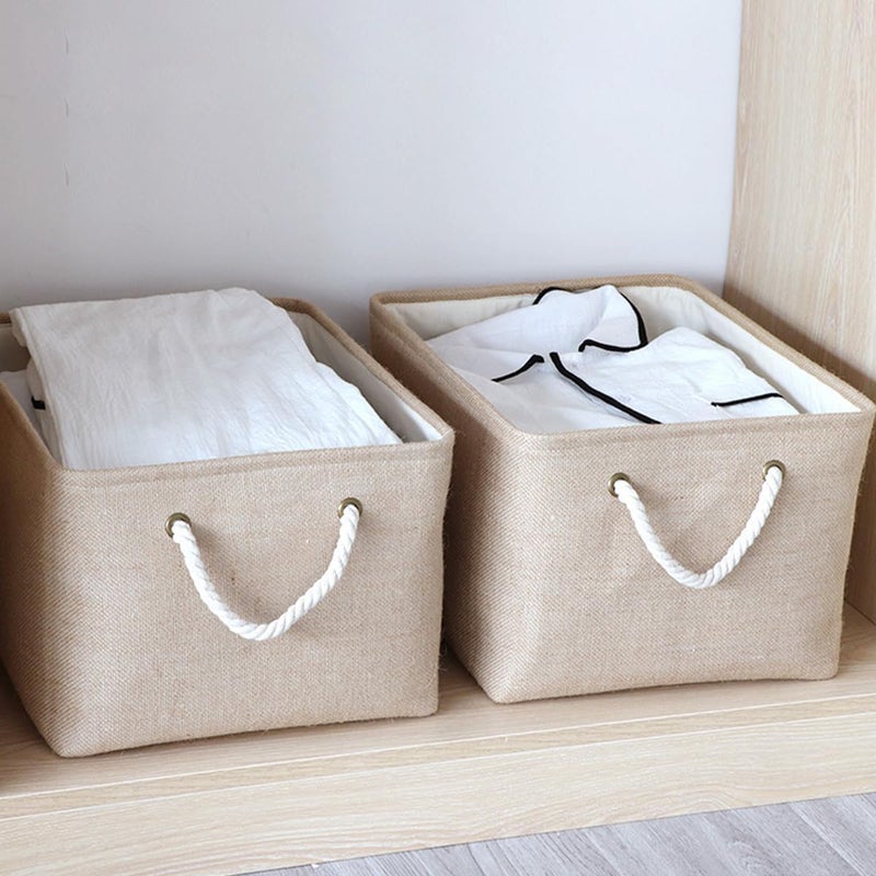ECVV Collapsible Rectangular Storage Basket with Handles, Storage Bins Organizer Basket Used for Organizing Shelves, Closets, Clothes, and Toy, Beige (Large (40*31*20cm)) - Image 4