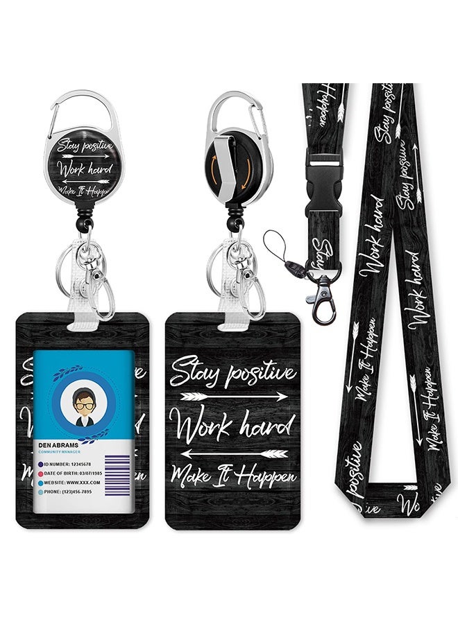 BOFAN ID Badge Holder with Lanyard, Inspirational Quote Lanyards for ID Badges Ajustable, Positive Retractable Badge Reel Heavy Duty, Teacher Nurse Work Office Gifts（Black） - Image 1