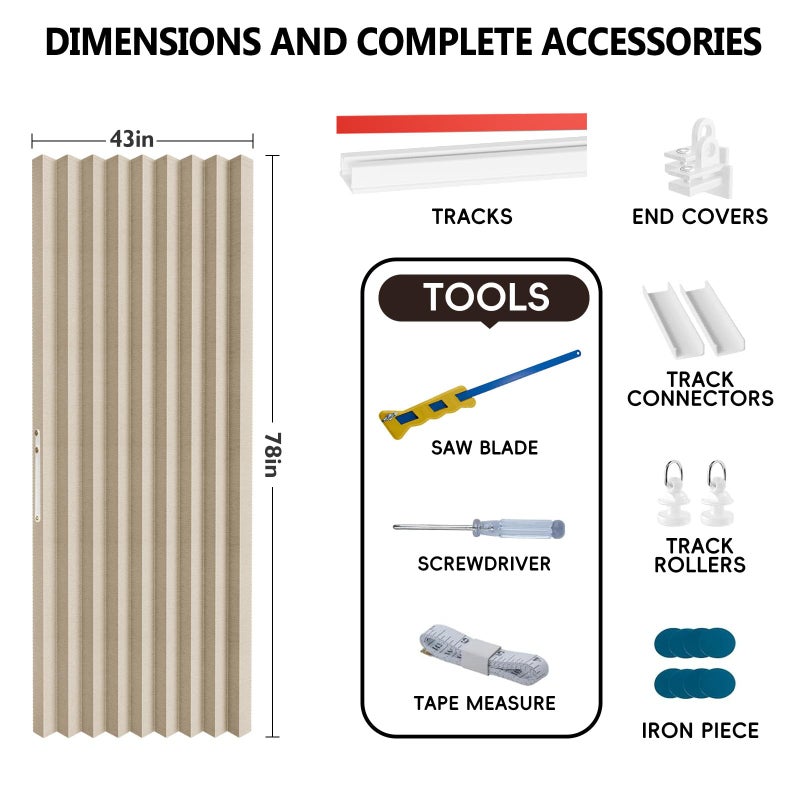 Jilron Accordian Door Curtain,Install Adhesive Track 100% Blackout Doorway Curtains,Suitable for Bedroom,Closet,Interior Room Divider,Beige 43" WÃ—78" L,1 Piece - Image 5