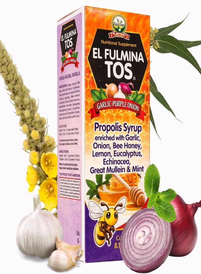 Fulminatos EL FULMINA TOS بروبوليو + آجو + سيبولا + ميل + ليمون + أوكاليبتو + إكوينسيا + جوردولوبو ومينتا (شراب البروبوليس مع الثوم والبصل 8.11 أونصة سائلة مكمل غذائي شراب السعال فولمينا توس) - Image 3