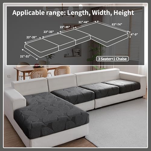 QIANMEW Couch Covers for Sectional Sofa, Washable Stretch Soft Sofa Cushion Covers L Shape Sofa Slipcovers Anti Slip Furniture Decor Protector for Pets (3 Seaters Covers+1 Chaise Cover,Dark Gray) - Image 2