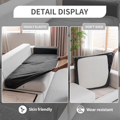 QIANMEW Couch Covers for Sectional Sofa, Washable Stretch Soft Sofa Cushion Covers L Shape Sofa Slipcovers Anti Slip Furniture Decor Protector for Pets (3 Seaters Covers+1 Chaise Cover,Dark Gray) - Image 5