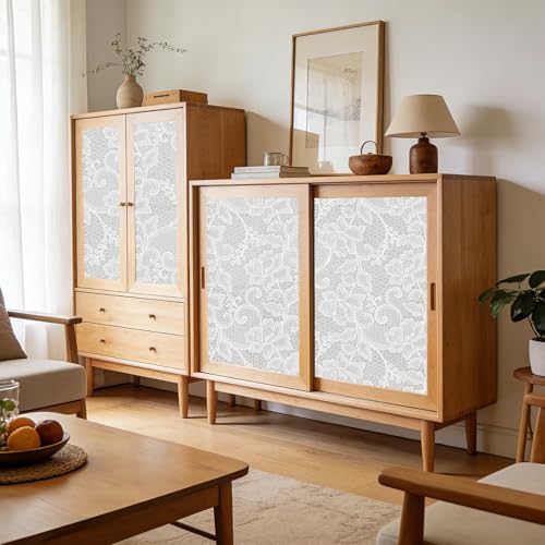 NINETREX Frosted Window Privacy Film, White Lace Stained Glass Window Film, Static Cling Removable Privacy Decal, Sun Blocking Decorative Tint with Effect for Home, Doors and Office, 17.5 x 78.7 inch - Image 4
