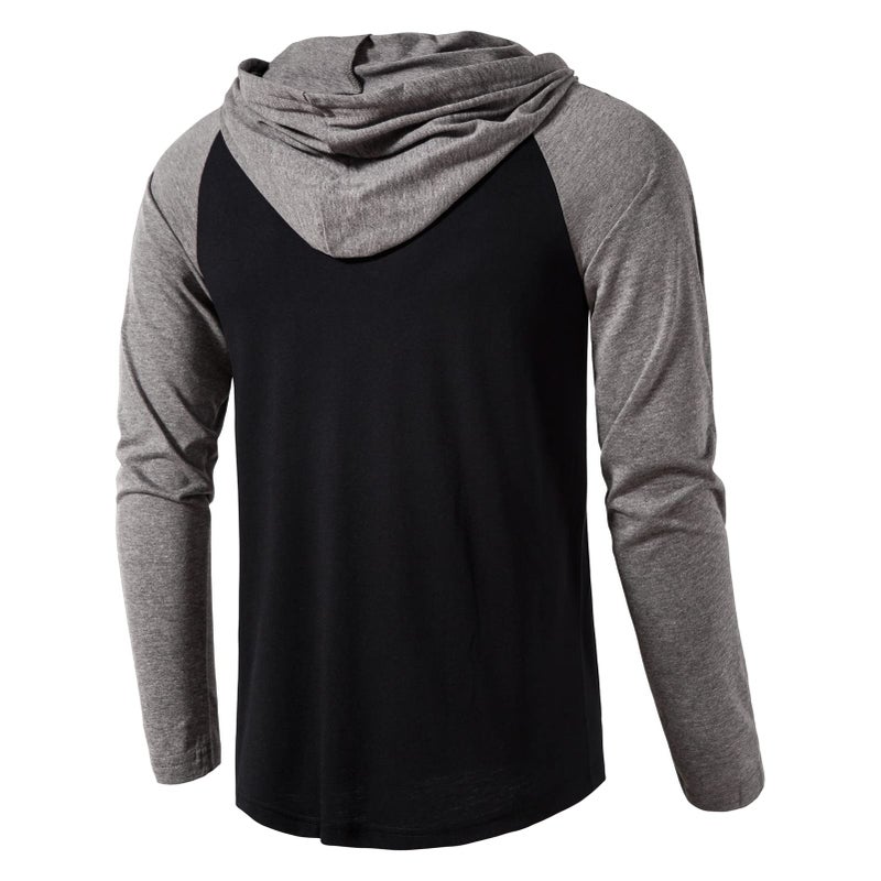 SIR7 Men's Gym Workout Active Long Sleeve Pullover Lightweight Hoodie Casual Hooded Sweatshirts Black&Grey Large - Image 3