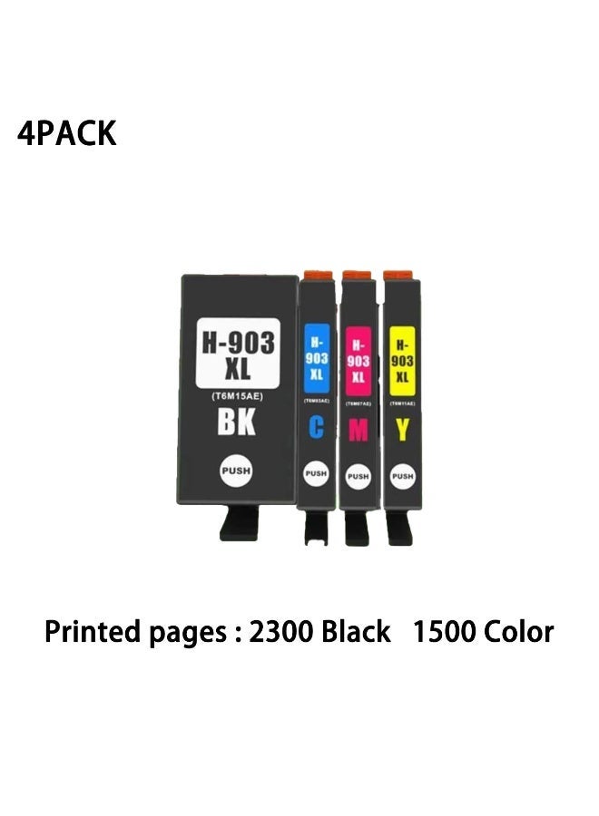 خراطيش حبر متوافقة 903XL 903 XL بديلة لطابعات OfficeJet Pro 6960 6970 6950 (عبوة من 4، CMYK، أسود/سماوي/أرجواني/أصفر) - Image 1