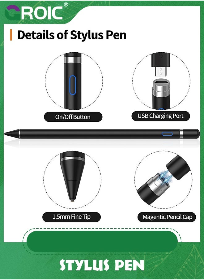 GROIC - Black Stylus Pen for Touch Screens, Stylus Pen for iPad, Universal Stylus Stylist Pen Pencil Compatible with iPad, iPhone, Android, Tablet and Other Capacitive Touch Screen for Drawing - Image 1