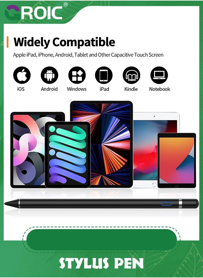 GROIC - Black Stylus Pen for Touch Screens, Stylus Pen for iPad, Universal Stylus Stylist Pen Pencil Compatible with iPad, iPhone, Android, Tablet and Other Capacitive Touch Screen for Drawing - Image 1