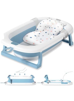 Yoawllty Foldable Baby Bath Tub with Bath Mat, Drain Hole and Non-Slip Support Leg for Baby Bath, Special Bath Bed Newborn Sitting and Lying Safety(Blue)  - Image 1