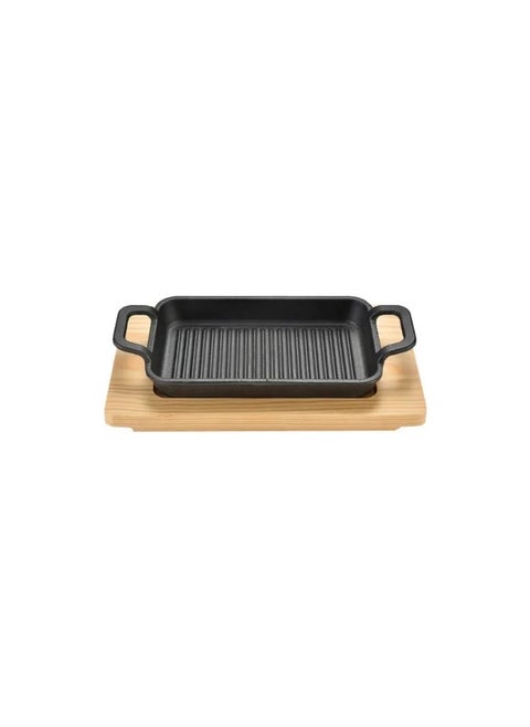 Fajita Skillet Striped Rectangle Cast Iron With Two Handle Grill Pan (23.5*13.5cm)