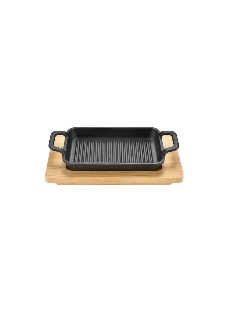 Generic - Fajita Skillet Striped Rectangle Cast Iron With Two Handle Grill Pan (23.5*13.5cm) - Image 1