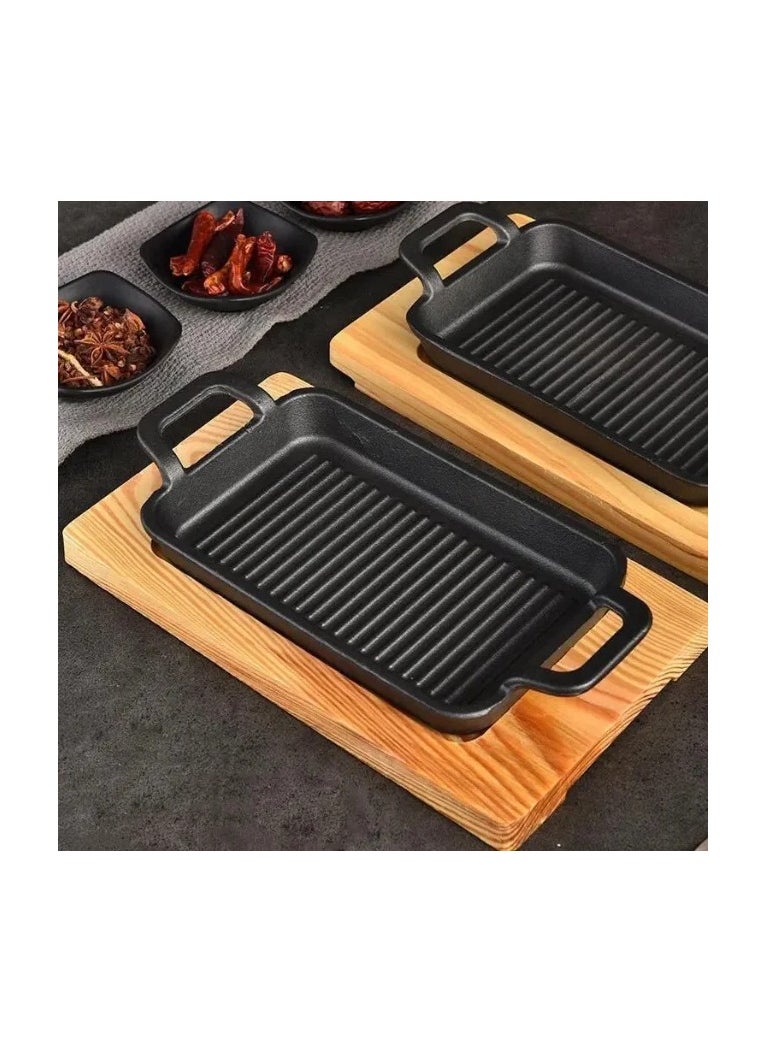 Generic - Fajita Skillet Striped Rectangle Cast Iron With Two Handle Grill Pan (23.5*13.5cm) - Image 1