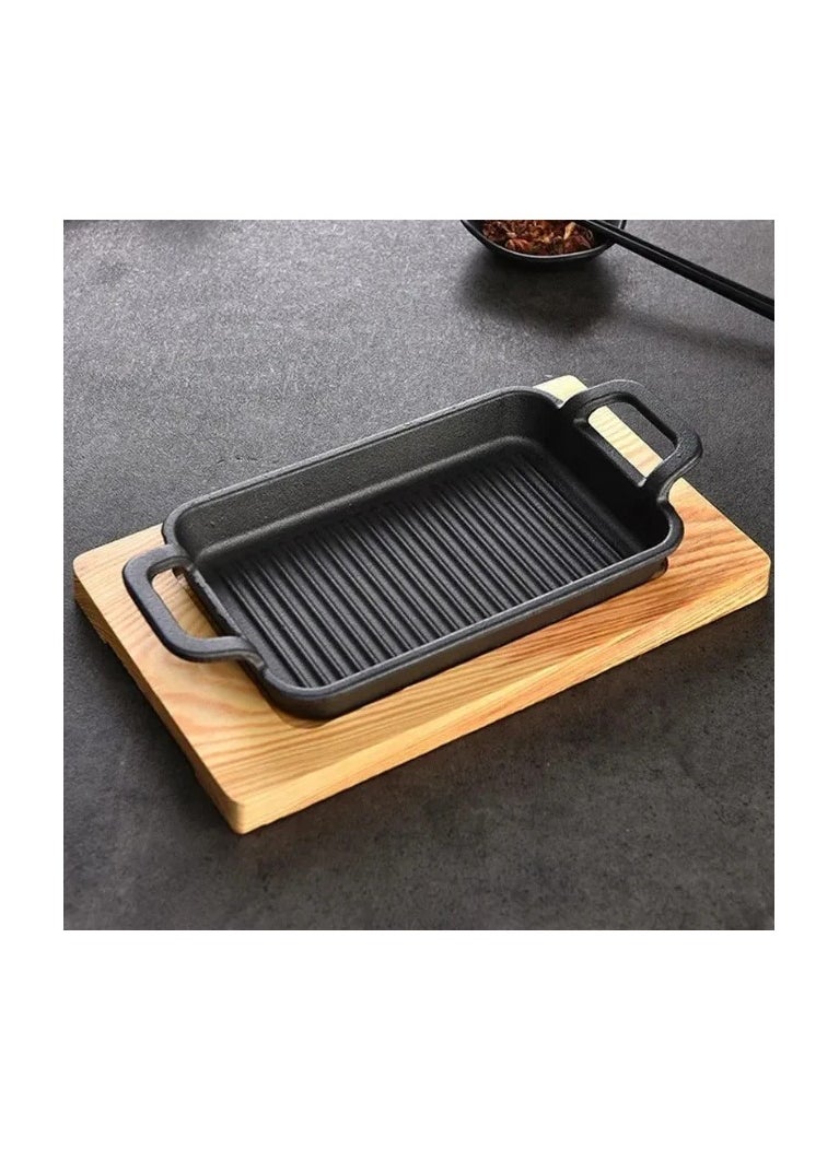 Generic - Fajita Skillet Striped Rectangle Cast Iron With Two Handle Grill Pan (23.5*13.5cm) - Image 1