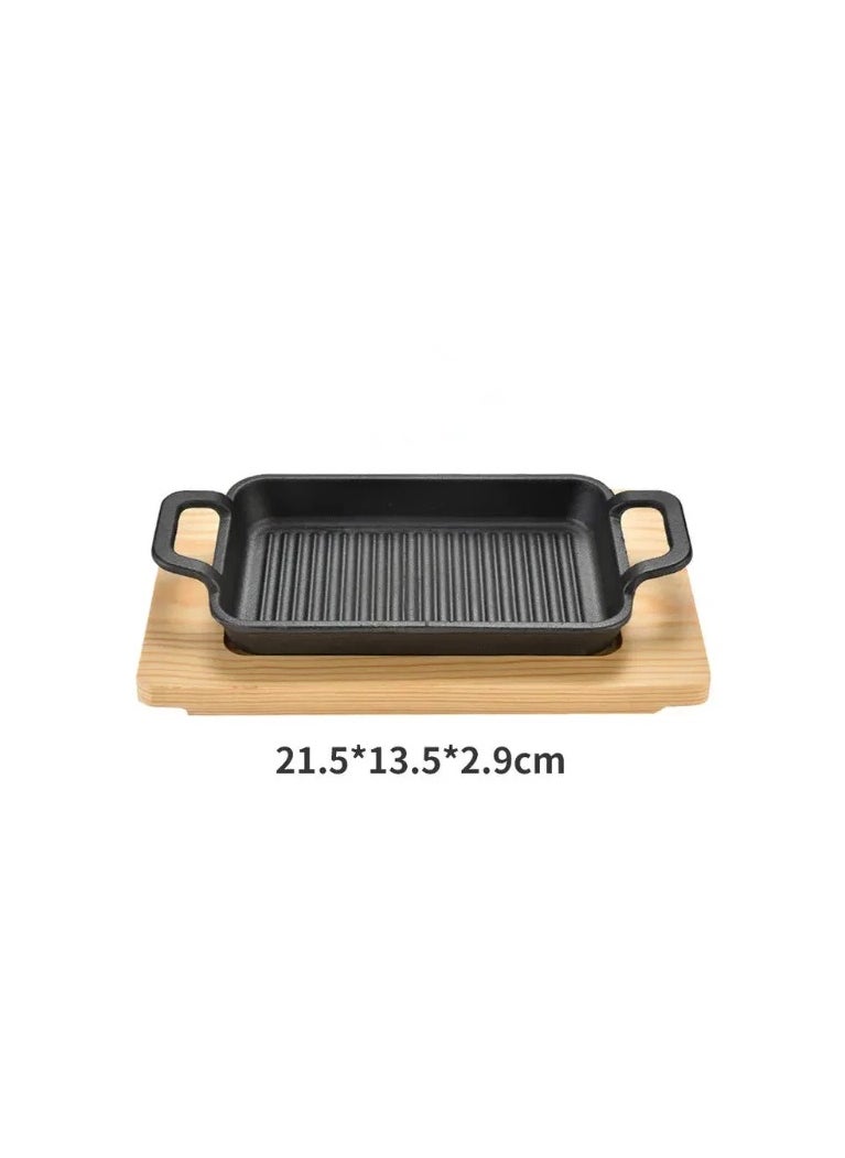 Generic - Fajita Skillet Striped Rectangle Cast Iron With Two Handle Grill Pan (23.5*13.5cm) - Image 1
