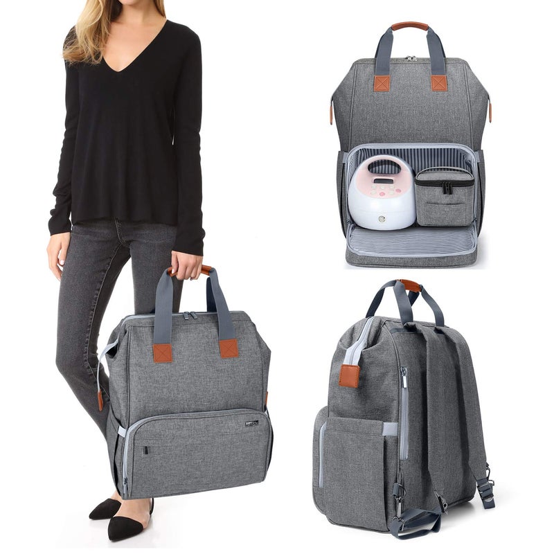 LUXJA LUXJA Breast Pump Bag with Compartments for Cooler Bag and Laptop Breast Pump Backpack with 2 Options for Wearing Fits Most Major Breast Pump Suitable for Working Mothers Gray 