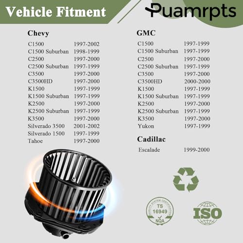 PUAMRPTS HVAC Heater Blower Motor Compatible with - Chevy & GMC Vehicles - C1500/C2500/C3500 Suburban, K1500/K2500 Suburban, Tahoe 1997-2000, Yukon 1997-1999 - Replace# 700100 - Image 2
