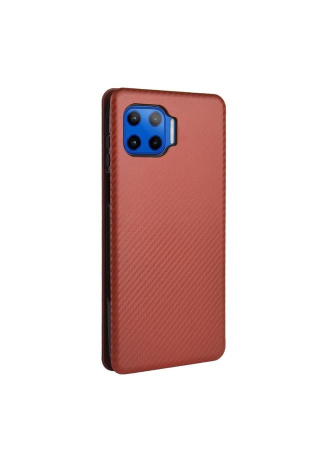 إيروريكس جراب لهاتف Motorola One 5G / Moto G 5G Plus مصنوع من ألياف الكربون بتصميم أفقي قابل للطي مصنوع من مادة TPU + PC + جلد PU مع فتحة للبطاقات - Image 3