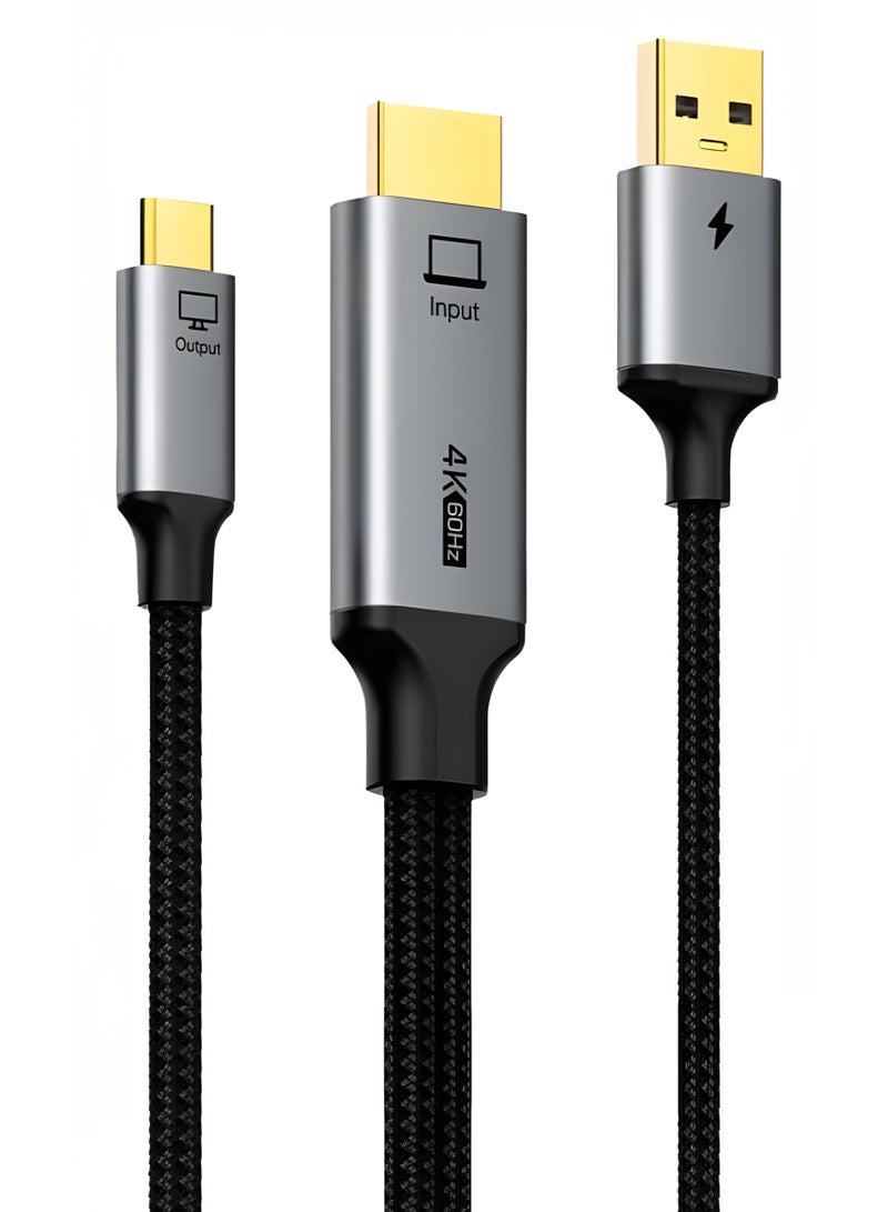 كابل تايم كابل CABLETIME HDMI إلى USB-C بطول 2 متر مع طاقة USB، يدعم دقة 4K بمعدل 60Hz، محول أحادي الاتجاه متوافق مع Xreal Air 2 وRokid Max وRayNeo، ومتوافق مع PS5 وXbox وNintendo Switch Dock والشاشات المحمولة - Image 1