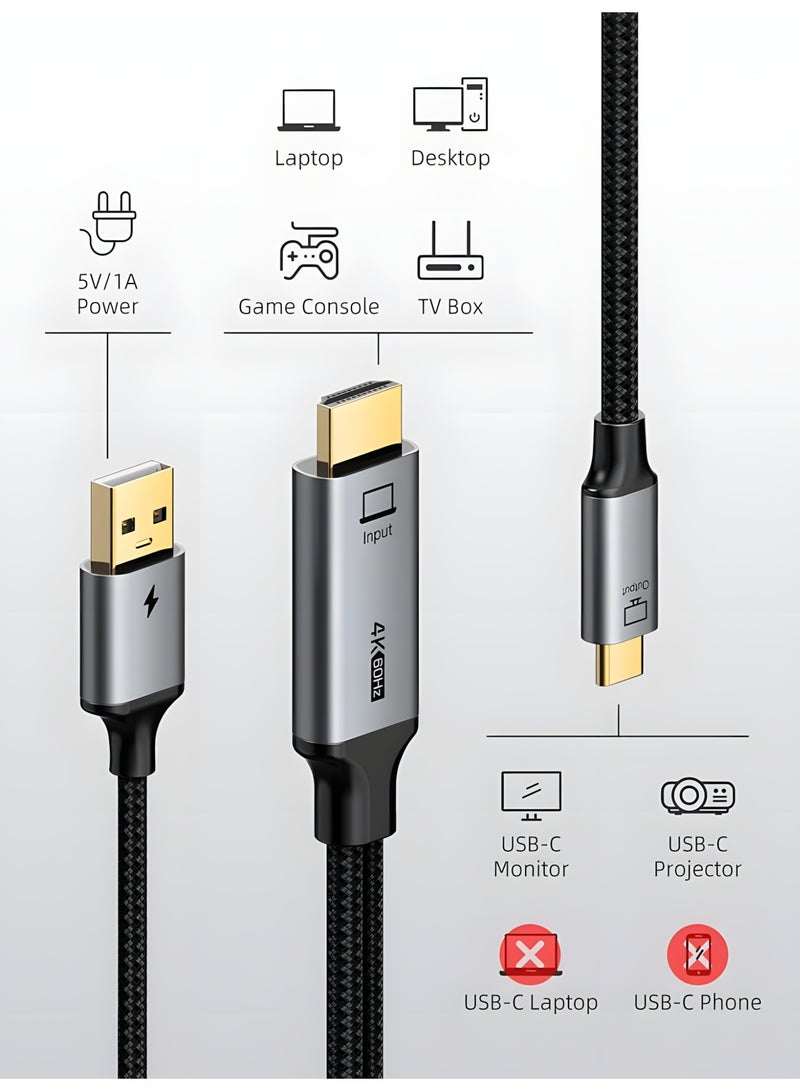 كابل تايم كابل CABLETIME HDMI إلى USB-C بطول 2 متر مع طاقة USB، يدعم دقة 4K بمعدل 60Hz، محول أحادي الاتجاه متوافق مع Xreal Air 2 وRokid Max وRayNeo، ومتوافق مع PS5 وXbox وNintendo Switch Dock والشاشات المحمولة - Image 3