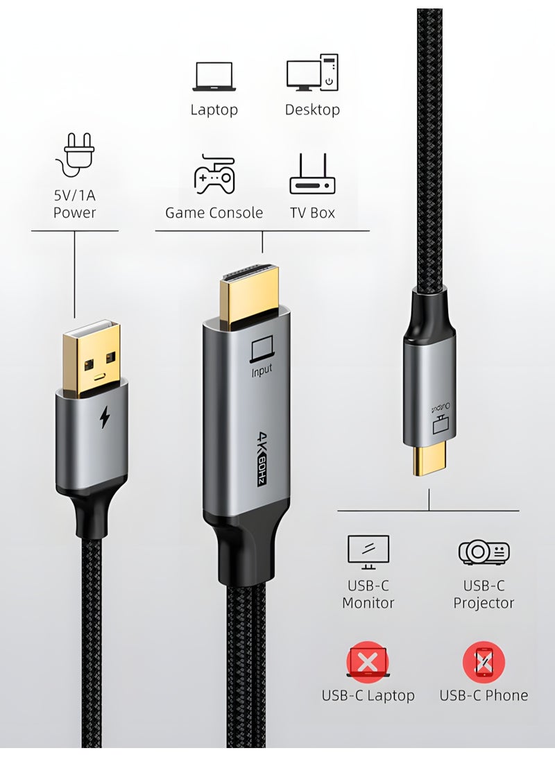 CABLETIME Active HDMI to USB-C Cable 2m with USB-A Power, HDMI Source to USB-C Display, One-Way 4K 60Hz Adapter for XREAL Air 2, Rokid Max, RayNeo, PS5, Xbox, Switch Dock & Portable Monitors - Image 3