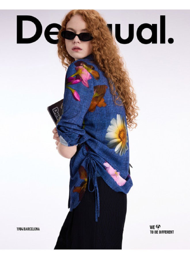 DESIGUAL قميص نسائي بتصميم زهور جديد من الدنيم بتناسب مريح ربيع-صيف 2025 - Image 1