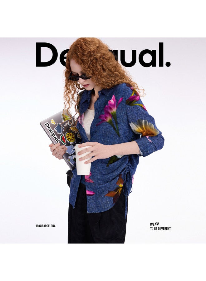 DESIGUAL قميص نسائي بتصميم زهور جديد من الدنيم بتناسب مريح ربيع-صيف 2025 - Image 5