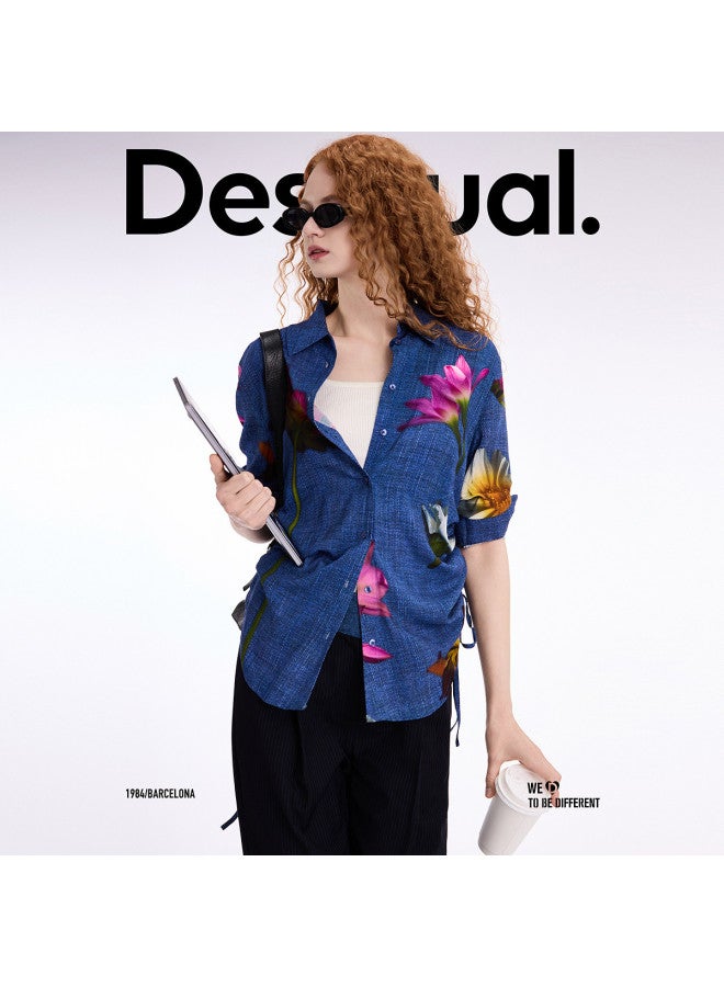 DESIGUAL قميص نسائي بتصميم زهور جديد من الدنيم بتناسب مريح ربيع-صيف 2025 - Image 4