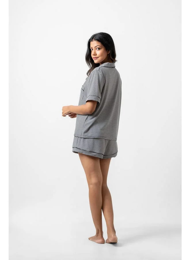 Aadaraya Aadaraya Striped Shirt and Elasticated Shorts Set