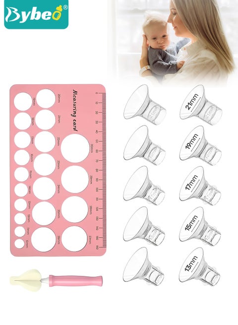 10 Pcs Flange Sizing Kit 13/15/17/19/21mm for 24mm Flange/Shield of Most Pumps, Silicone Flange Insert for Momcozy/Spectra/Bellababy Breast Pump, Breastfeeding Essential Pumping Kit for Moms