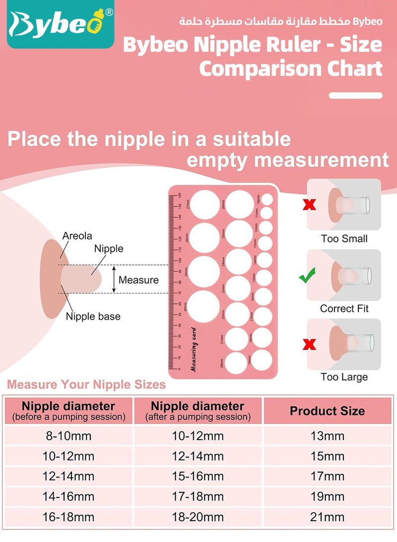 بيبو طقم تحديد حجم الحلمات 10 قطع 13/15/17/19/21 مم لفلانج 24 مم/درع لمعظم المضخات، إدخال سيليكون للفلانج لمضخة الثدي من مومكوزي/سبكترا/بيلا بيبي، طقم مضخات أساسي للرضاعة للأمهات - Image 4