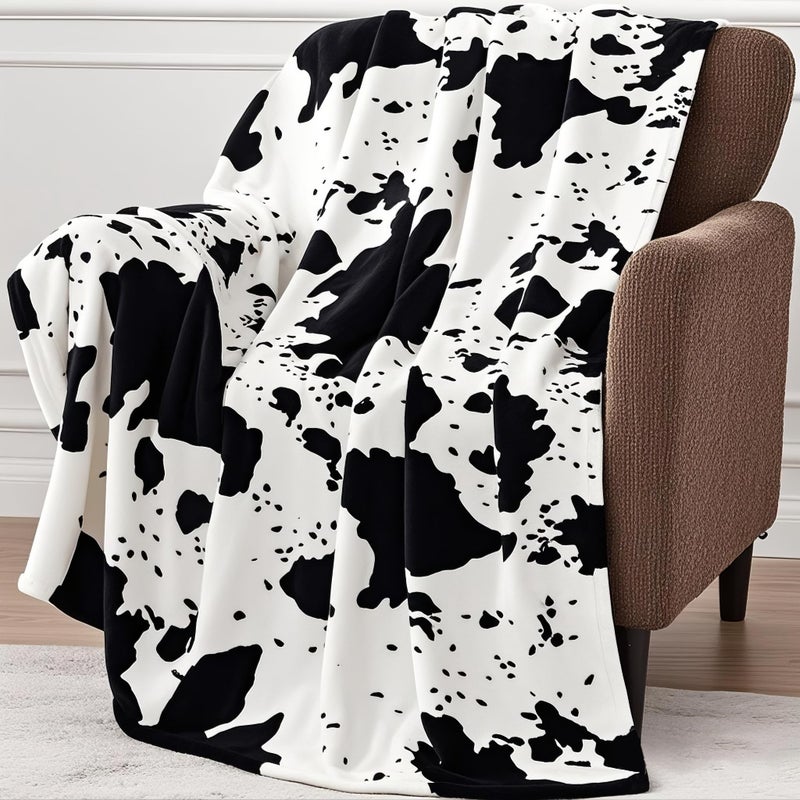 Edenleaf Cow Print Blanket Ultra Soft Cozy Throw for Couch Bed and Travel Cow Decor Throw Blankets for All Seasons 60x80 Black