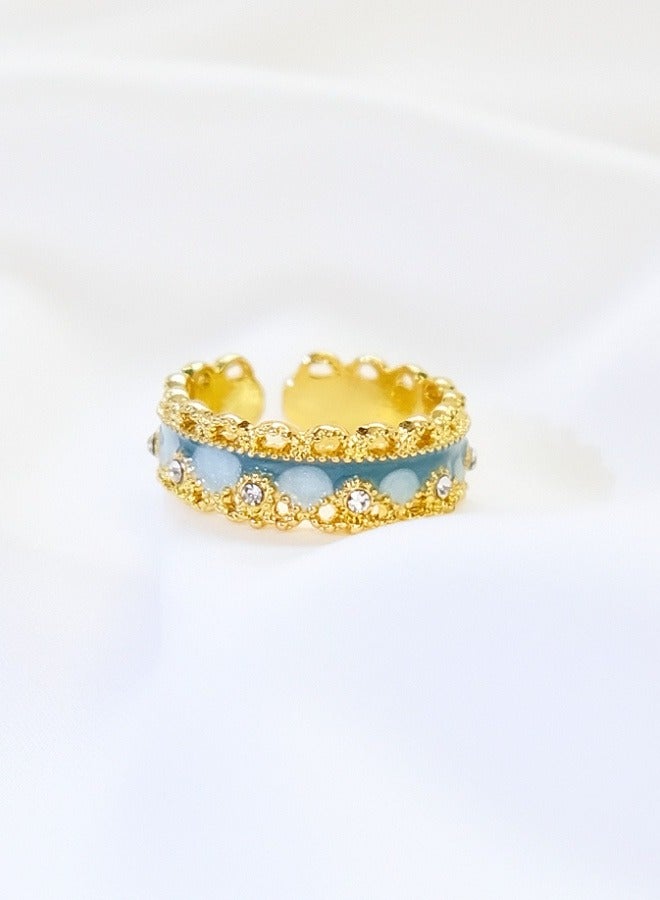 Lavida Oriental garden women's ring, gold enamel lace design - elegant and artistic Chinese style ring, suitable for daily life, dates, parties and gifts