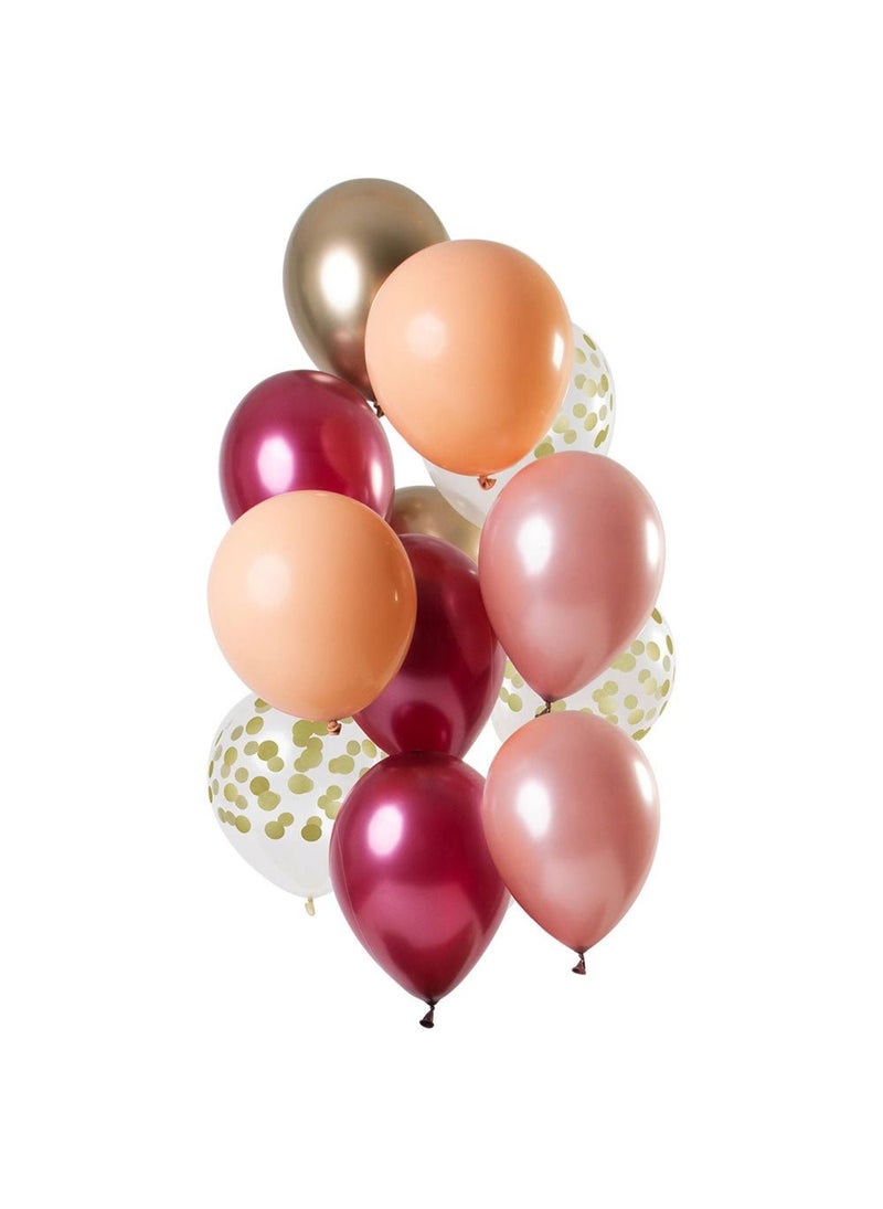 فولات باقة بالونات روبي غنية باللون الوردي الذهبي 30 سم، عبوة من 12 قطعة