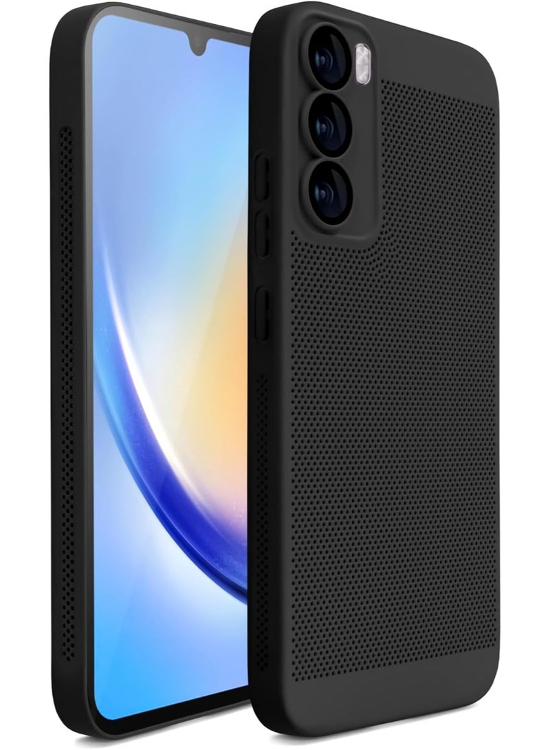 جراب Oppo Reno 12 5G الممتص للحرارة مع واقي عدسة الكاميرا المدمج، ملائم للجسم، قابل للتهوية، مضاد لبصمات الأصابع، غطاء خلفي صلب من البولي كربونات مقاوم للصدمات (أسود) - Image 1