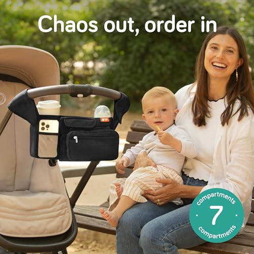 Baby Uma Universal Stroller Organizer Bag - Stroller Caddy Organizer with XL Insulated Cup Holder (x2), Phone Holder, Wipes Dispenser, Zip-Off Wrist Bag & Clip-On Shoulder Strap, Baby Travel Gear - Image 2