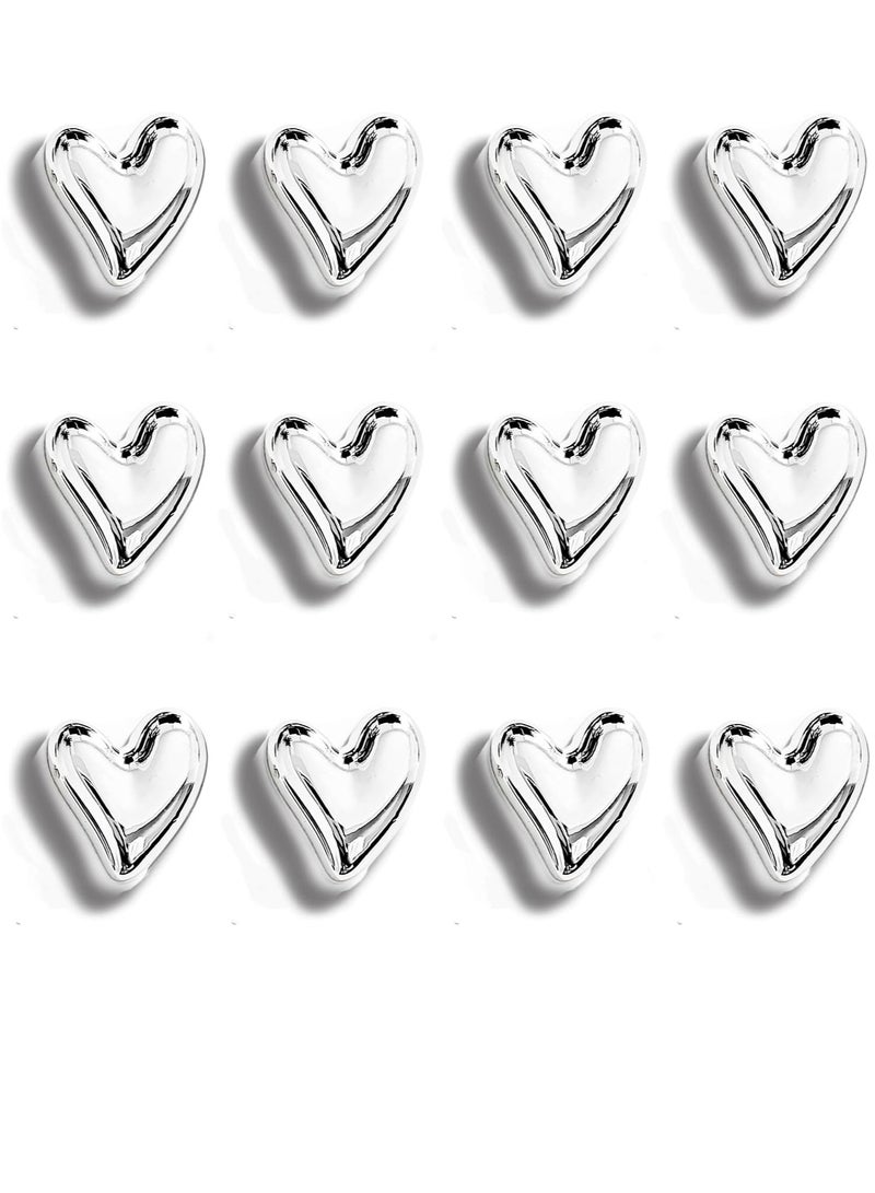 general 12PCS Refrigerator Magnets Silver Magnets for Fridge 0.79in Small Love Heart Cute Chrome Decorative Magnet Set for Home Kitchen Office Whiteboard Decor - Image 1