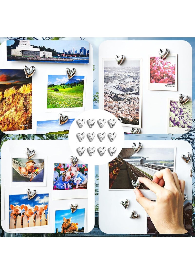 general 12PCS Refrigerator Magnets Silver Magnets for Fridge 0.79in Small Love Heart Cute Chrome Decorative Magnet Set for Home Kitchen Office Whiteboard Decor - Image 3
