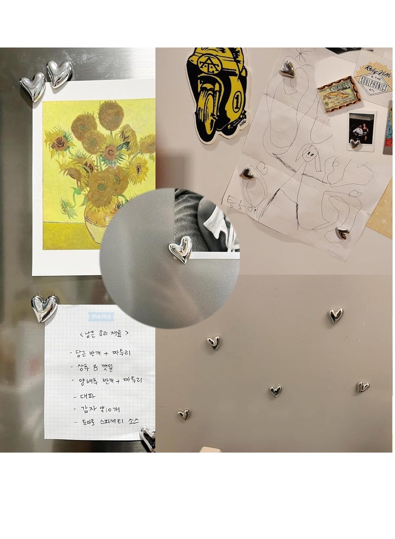 general 12PCS Refrigerator Magnets Silver Magnets for Fridge 0.79in Small Love Heart Cute Chrome Decorative Magnet Set for Home Kitchen Office Whiteboard Decor - Image 4